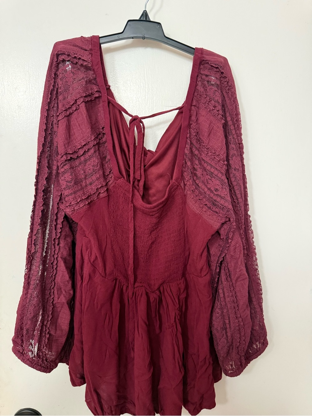 torrid Burgundy Lace-Paneled Peasant Blouse
